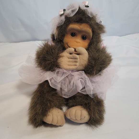Hosung Vintage 1994 Monkey Chimp Hand Puppet Pink Tutu 10"